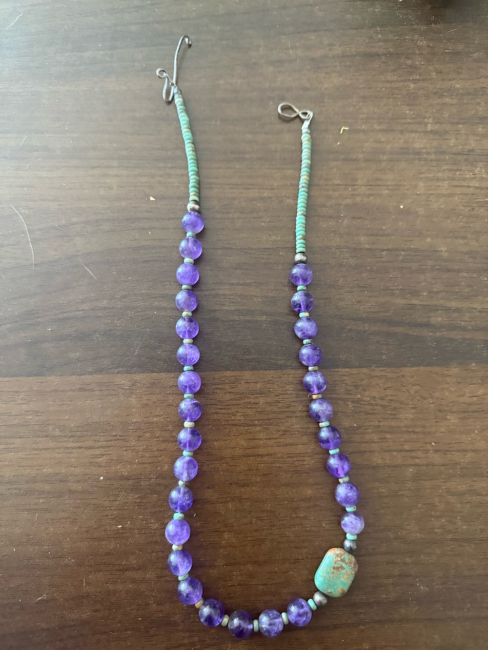 Amethyst and Turquoise Beaded Necklace - Purple and Teal
